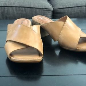 Boc Tan Leather Criss Cross Heeled Slides Size 9
